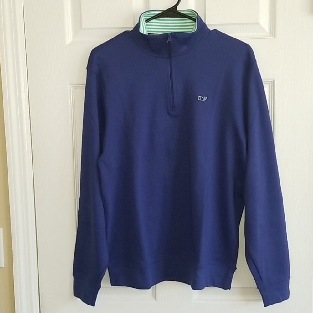 Vineyard Vines Navy Half-Zip Pullover with Striped Collar